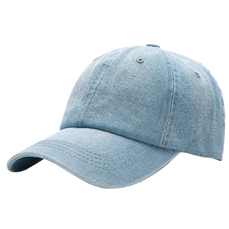 Unisex Light blue Washed Organic Cotton Baseball Cap  Custom Blank Jean Dad Hat