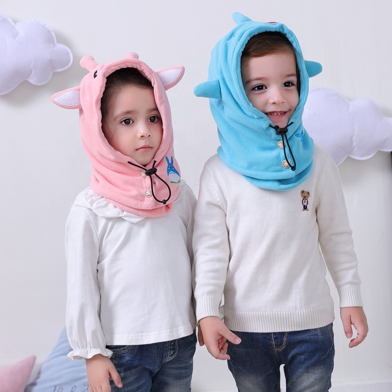 RTS Cute Kids Plush Cartoon Animal Polar Fleece Balaclava Hat Children Skull Cap Neck Warmer Winter Hat And Scarf For Boys Girls