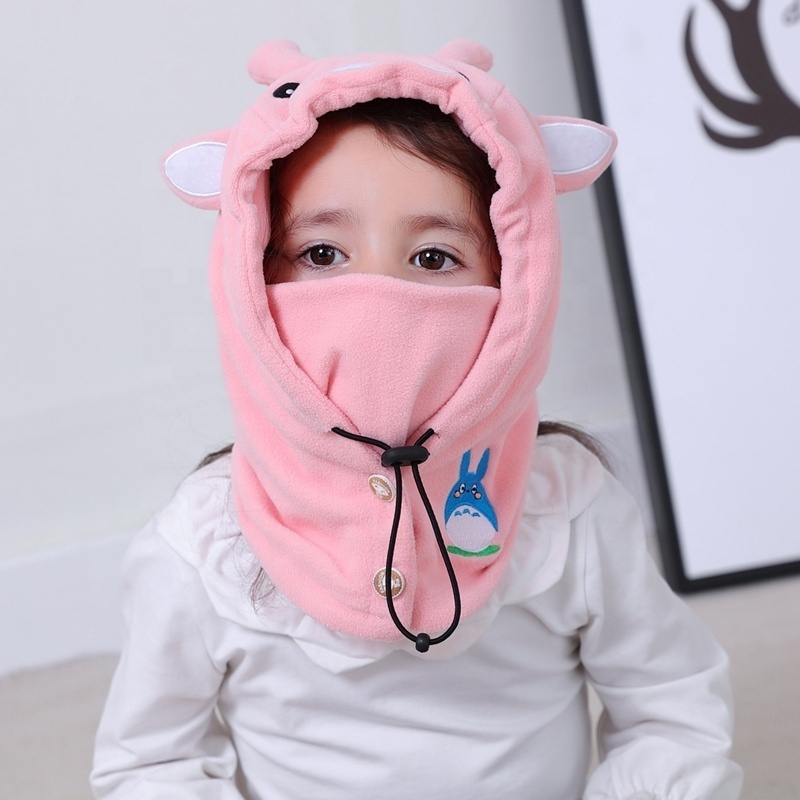 RTS Cute Kids Plush Cartoon Animal Polar Fleece Balaclava Hat Children Skull Cap Neck Warmer Winter Hat And Scarf For Boys Girls