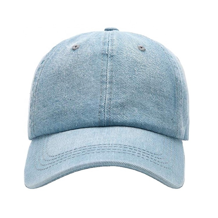 Unisex Light blue Washed Organic Cotton Baseball Cap  Custom Blank Jean Dad Hat