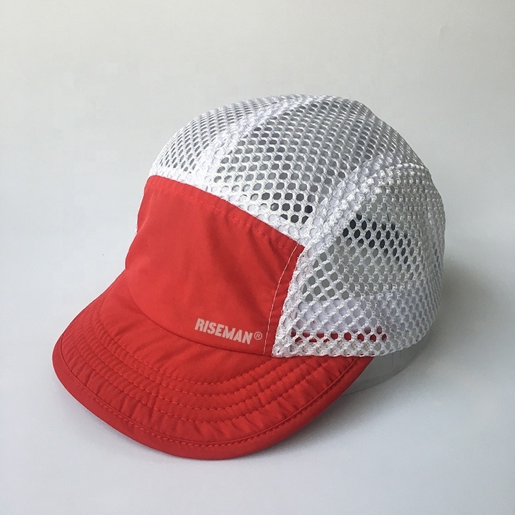 Riseman unconstructed Folding Brim 5 Panel Breathable Sport Mesh cap Quick Dry Running Hat