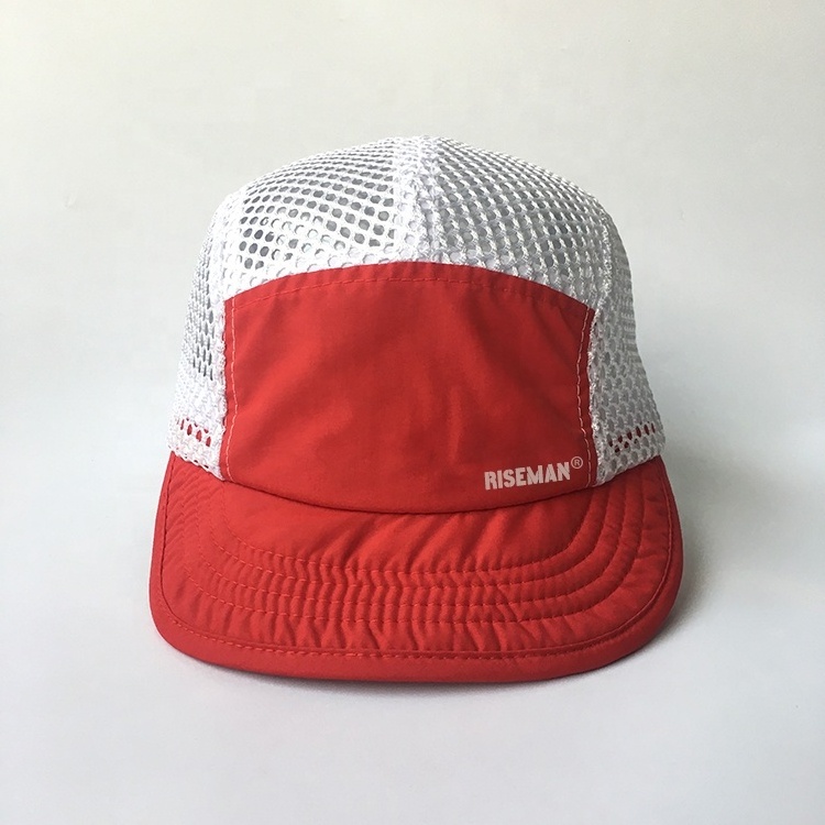 Riseman unconstructed Folding Brim 5 Panel Breathable Sport Mesh cap Quick Dry Running Hat