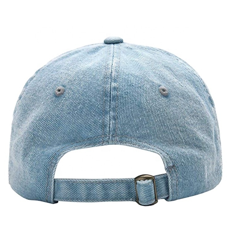 Unisex Light blue Washed Organic Cotton Baseball Cap  Custom Blank Jean Dad Hat