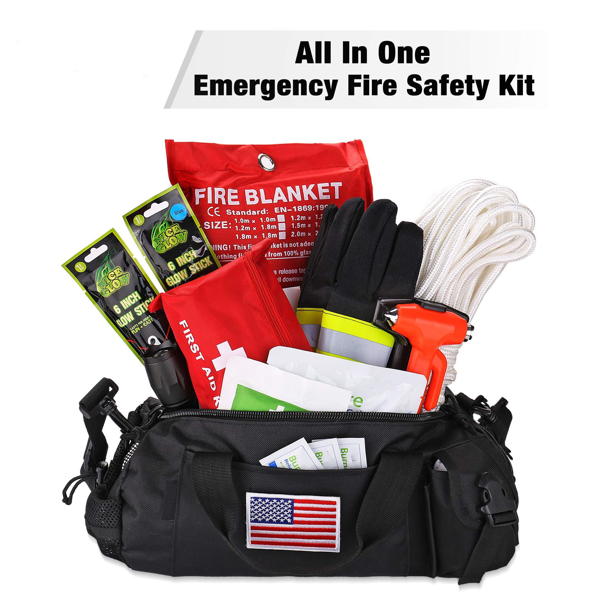 Wholesale Disaster Survival Emergency Fire Safety First Aid Kit For Family With Fire Blanket Heat Resistant Gloves Escape Rope