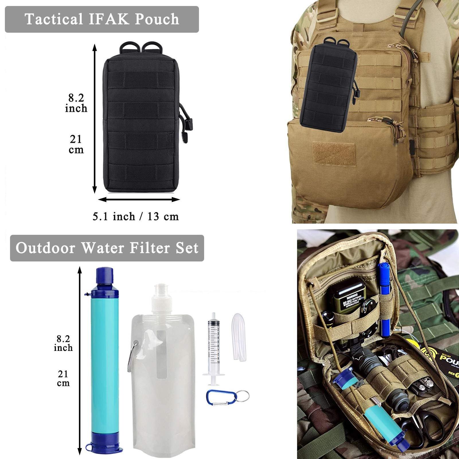 Hot sell Outdoor Travel Camping Multi-functional Wilderness SOS Water Filter Survival Emergency Kit With Heavy Duty Zipper