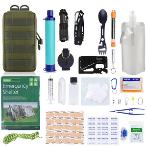 Hot sell Outdoor Travel Camping Multi-functional Wilderness SOS Water Filter Survival Emergency Kit With Heavy Duty Zipper