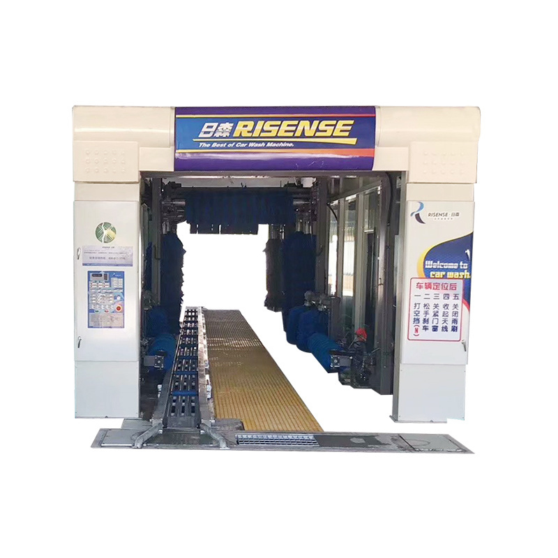 Risense conveying belt full automatic 9 brushes auto car wash tunnel for car wash with air dryer