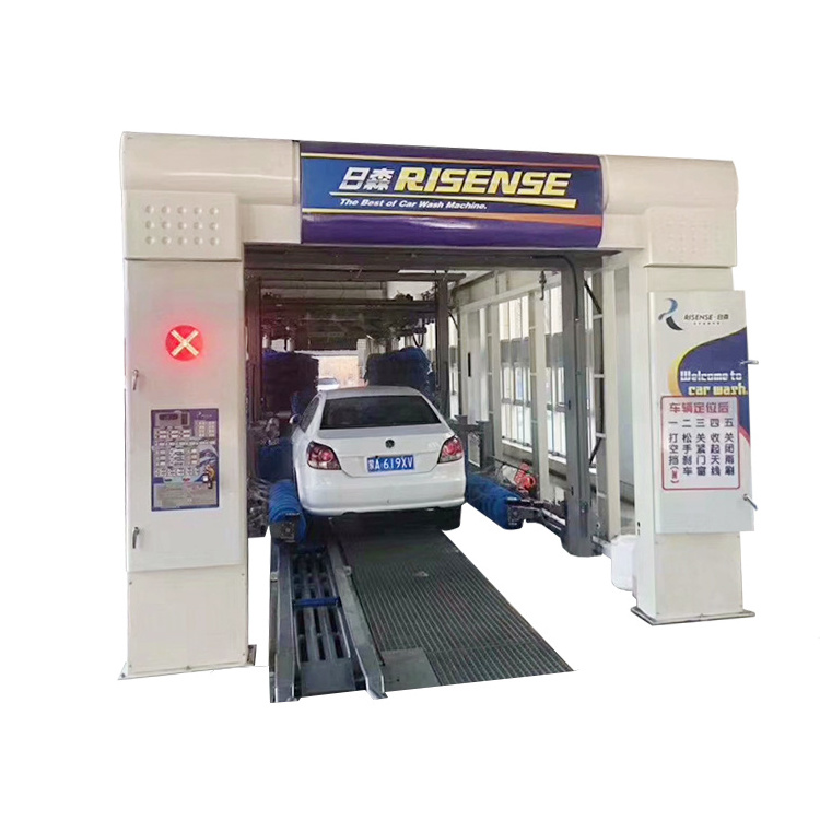 Risense conveying belt full automatic 9 brushes auto car wash tunnel for car wash with air dryer