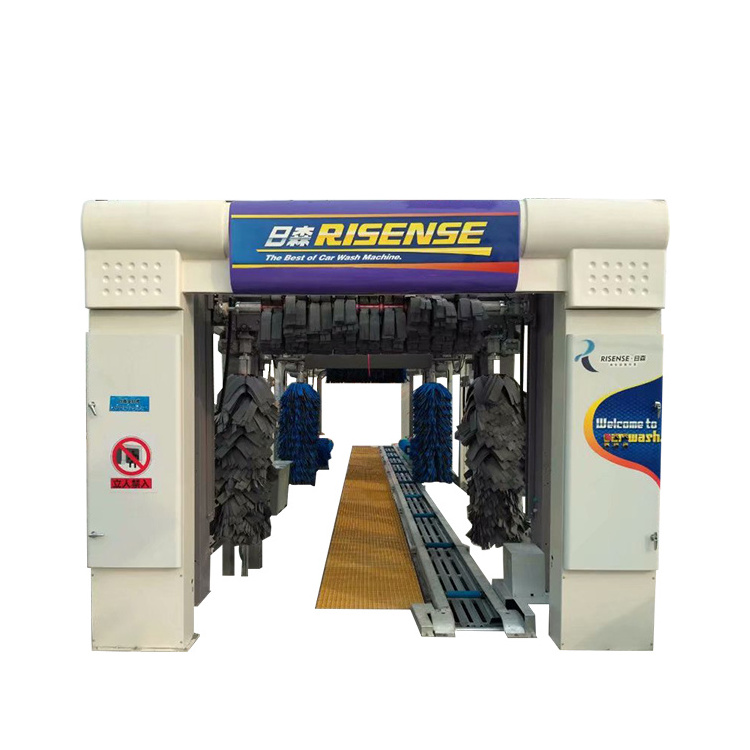 Risense conveying belt full automatic 9 brushes auto car wash tunnel for car wash with air dryer