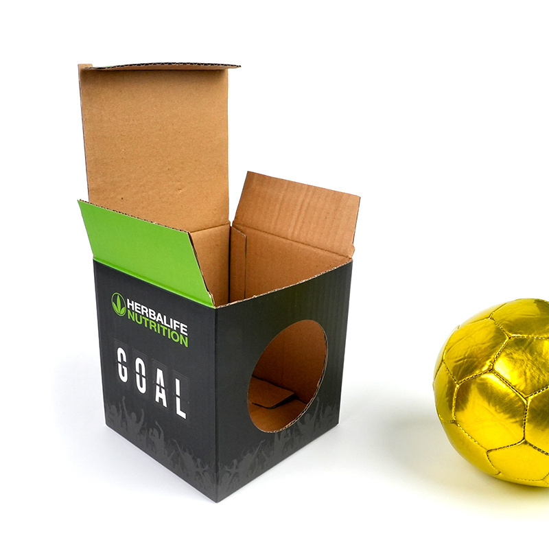 Custom printed football packaging corrugated sport box shipping box for soccer ball with window