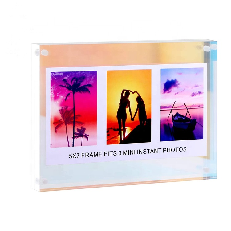 8x10inch Acrylic Rainbow Magnetic Photo Frames Double Sided Frameless Desktop Display Acrylic Picture Frame for Family Friends