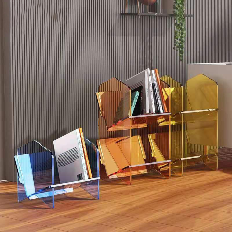 Factory direct sales acrylic bookshelf transparent high-grade floor shelf small bookcase desktop modern simple storage rack