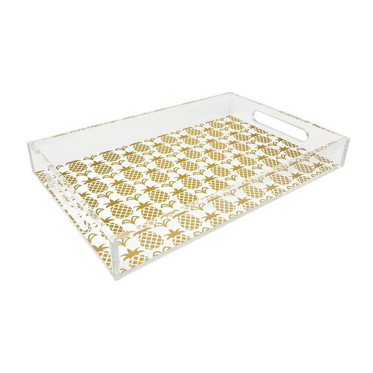 Transparent acrylic tray customized rectangular plastic tray with handle hotel fruit cake tray