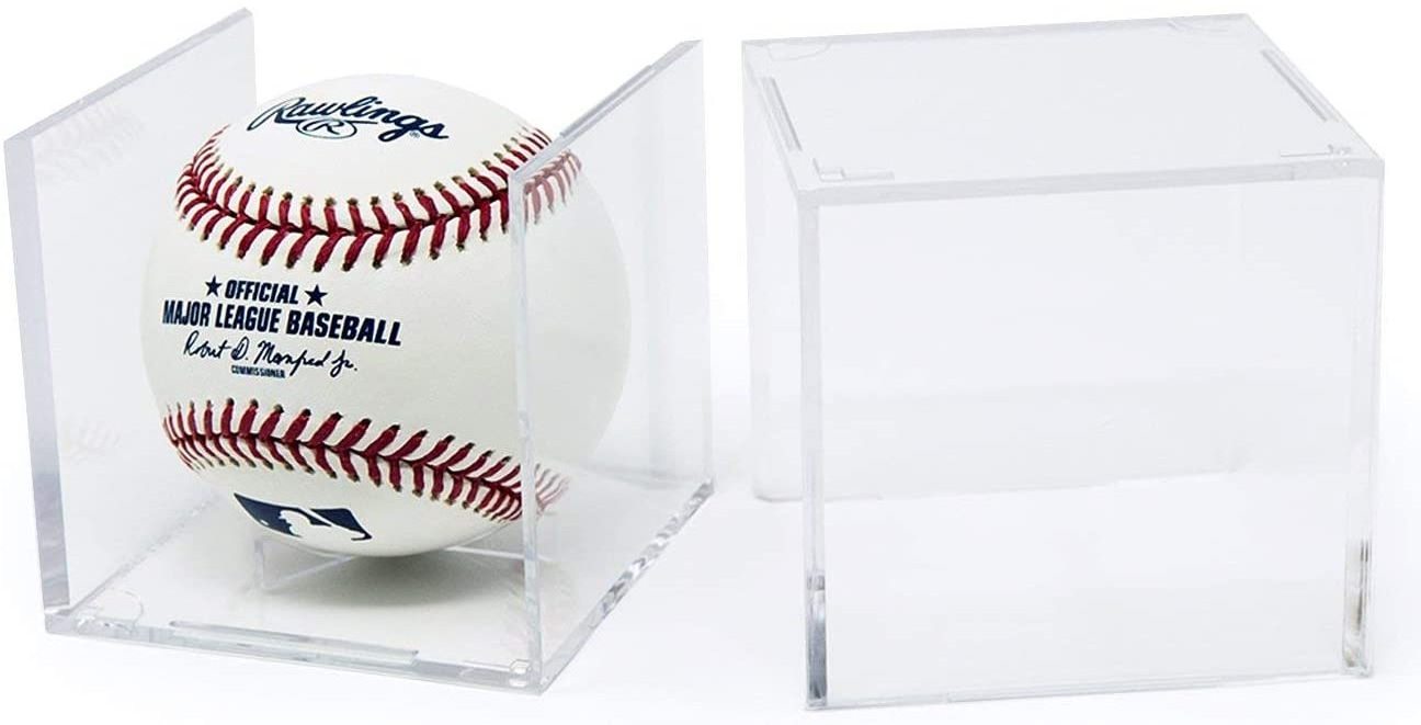 Baseball Display Case, UV Protected Acrylic Cube Baseball Holder Square Clear Box Memorabilia Display Storage Sports Official Ba