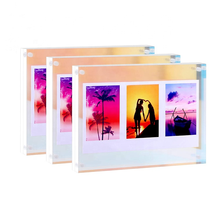 8x10inch Acrylic Rainbow Magnetic Photo Frames Double Sided Frameless Desktop Display Acrylic Picture Frame for Family Friends