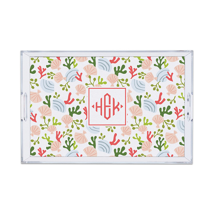 Transparent acrylic tray customized rectangular plastic tray with handle hotel fruit cake tray