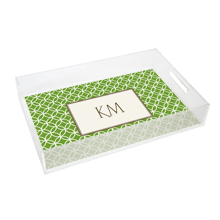 Transparent acrylic tray customized rectangular plastic tray with handle hotel fruit cake tray