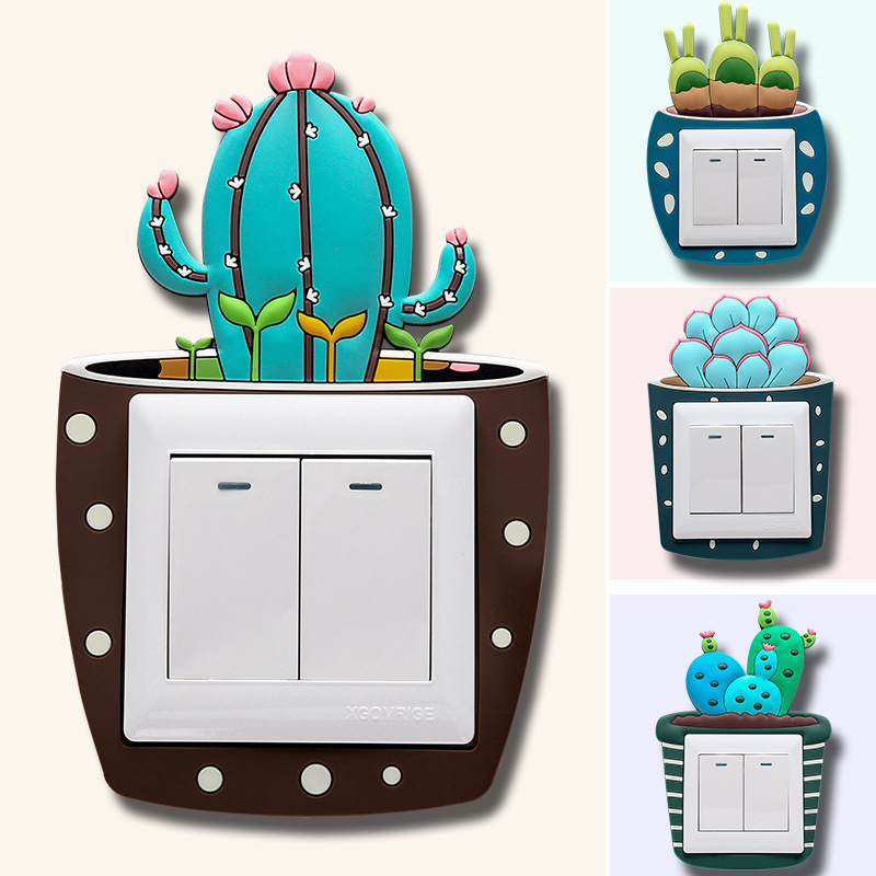 Wall Stickers On-off Switch Stickers Luminous Light Switch Outlet Decals Kids Room Home Decor Cute Cartoon 3D Cactus Fluorescent