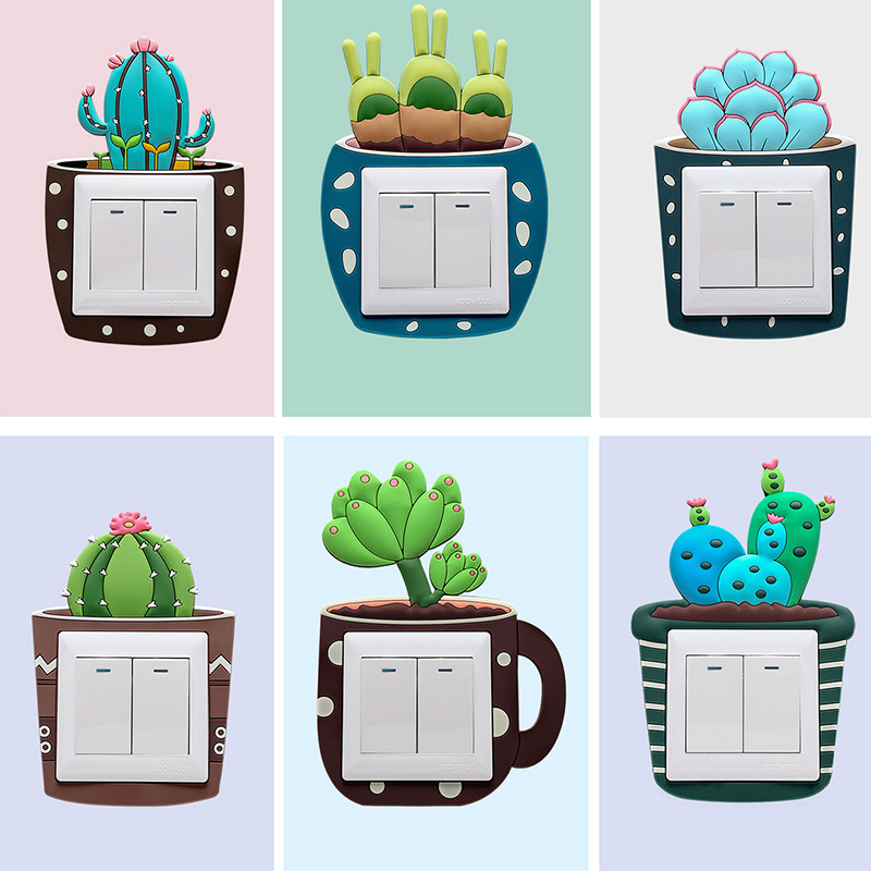 Wall Stickers On-off Switch Stickers Luminous Light Switch Outlet Decals Kids Room Home Decor Cute Cartoon 3D Cactus Fluorescent