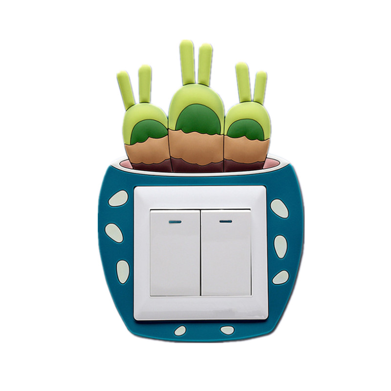 Custom Cute Cartoon 3D stickers Cactus Fluorescent Wall Stickers On-off Switch Stickers Kids Luminous Light Switch Stick