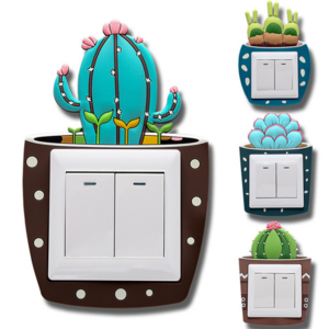 Custom Cute Cartoon 3D stickers Cactus Fluorescent Wall Stickers On-off Switch Stickers Kids Luminous Light Switch Stick