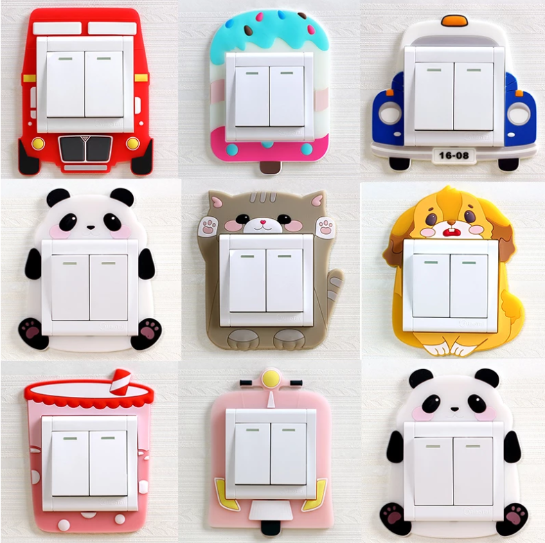 Custom Children Bedroom Switch Stickers Home Decoration Luminous Silicone Switch Covers  Cartoon Animals Switch 3D Stickers