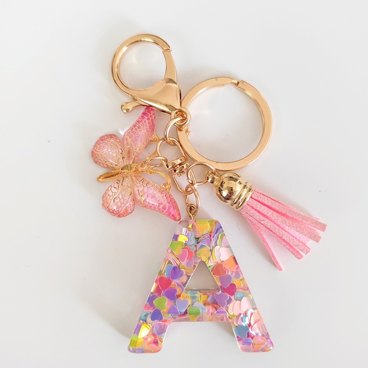 Alphabet Tassel Keychain  Cross-border Resin Colorful Heart 26 Letter Keychain