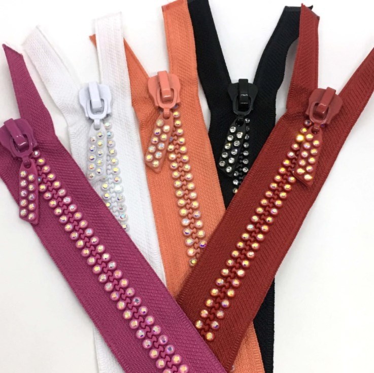 Wholesale Color #10 Diamond  Resin Zipper AB Color Diamond Double Row Open End Fashion Zipper For Clothing