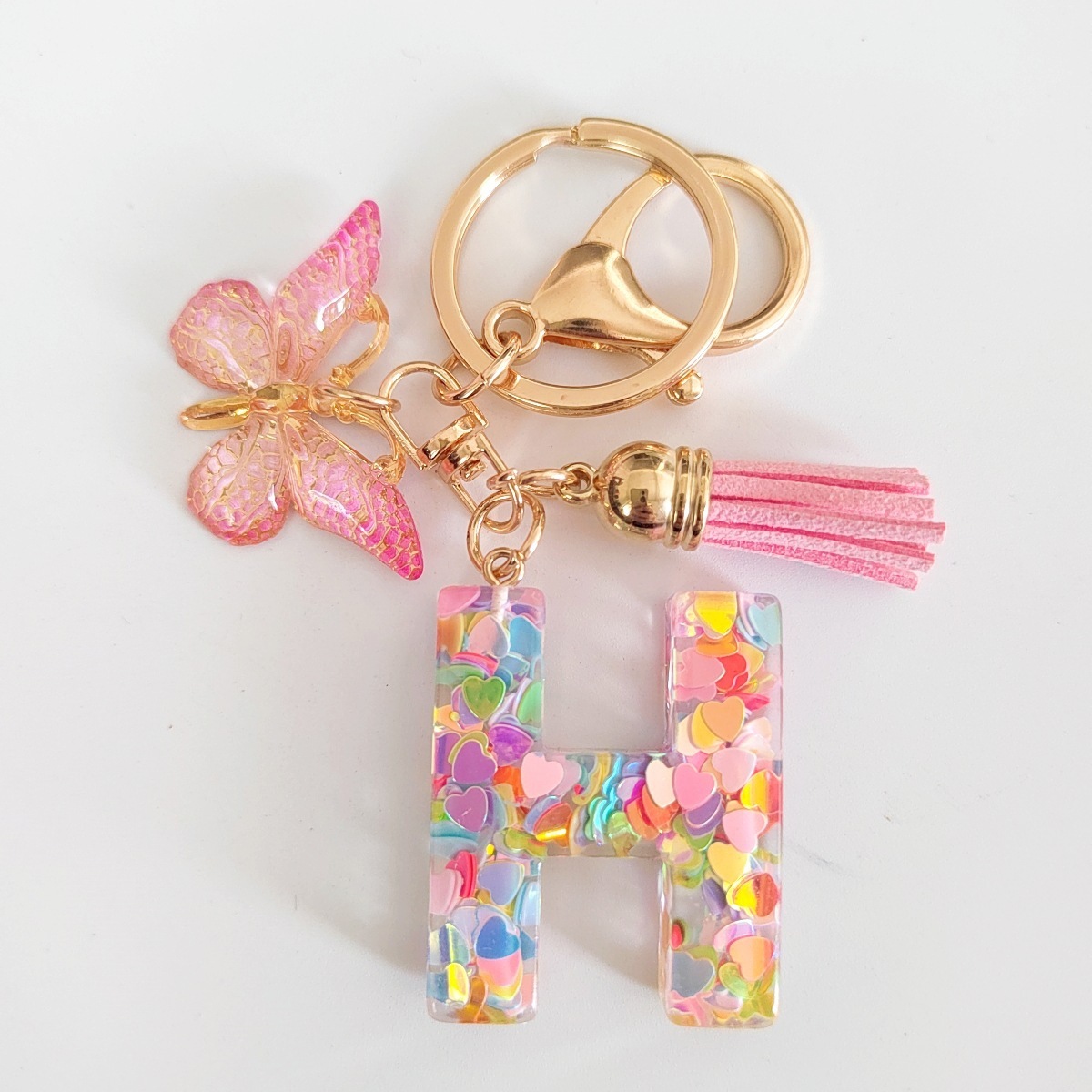 Alphabet Tassel Keychain  Cross-border Resin Colorful Heart 26 Letter Keychain