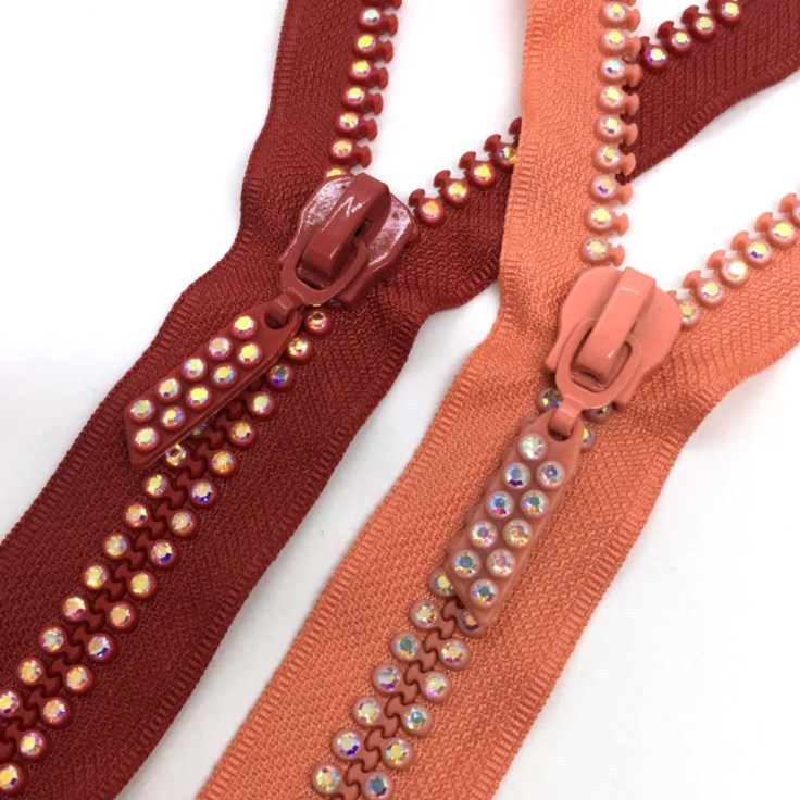 Wholesale Color #10 Diamond  Resin Zipper AB Color Diamond Double Row Open End Fashion Zipper For Clothing