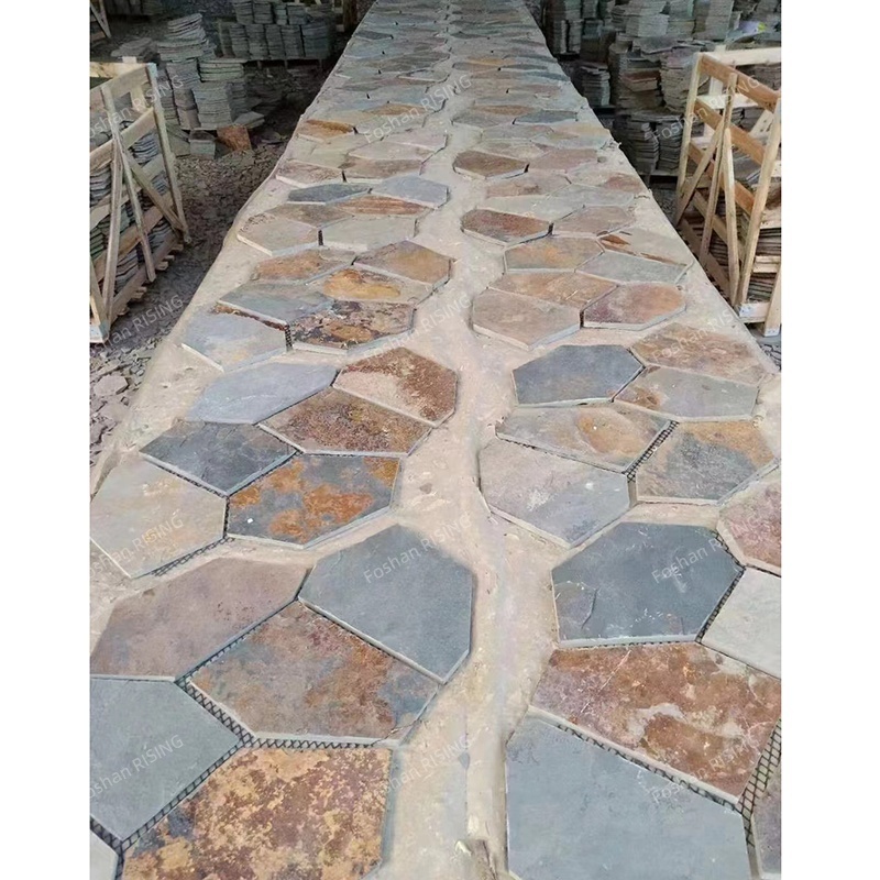 Natural Rust Mat Mesh Quartzite Slate Paving Stone Flagstone Tiles For Outdoor Walkway Garden Paths Patio