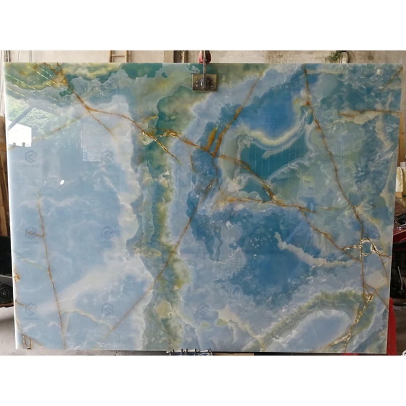 Natural Stone Polished Blue Onyx Backlit Marble Slab Background Wall Countertop Floor Tile Design