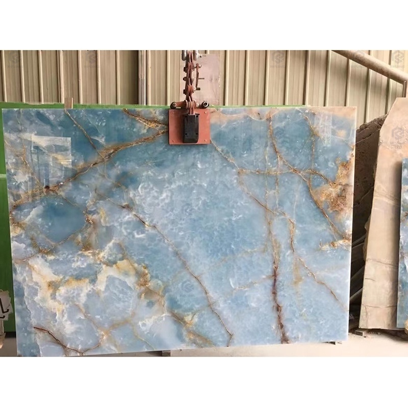 Natural Stone Polished Blue Onyx Backlit Marble Slab Background Wall Countertop Floor Tile Design