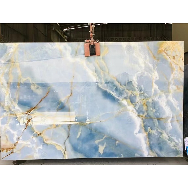 Natural Stone Polished Blue Onyx Backlit Marble Slab Background Wall Countertop Floor Tile Design