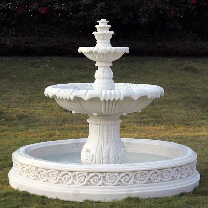 China Large Size White Sandstone Marble Stone Laminar Flow Garden Water Marble Fountain Outdoor