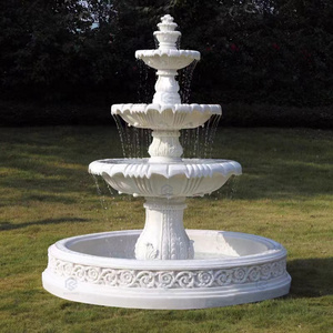 China Large Size White Sandstone Marble Stone Laminar Flow Garden Water Marble Fountain Outdoor