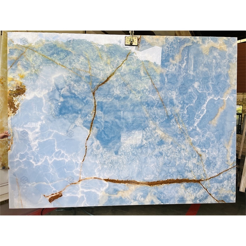 Natural Stone Polished Blue Onyx Backlit Marble Slab Background Wall Countertop Floor Tile Design