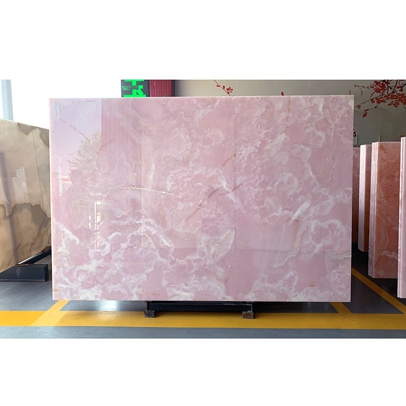 Natural Stone Polished Pink Onyx Marble Tiles Bathroom Vanity Sink Bathtub Table Countertops Pink Onyx Slab