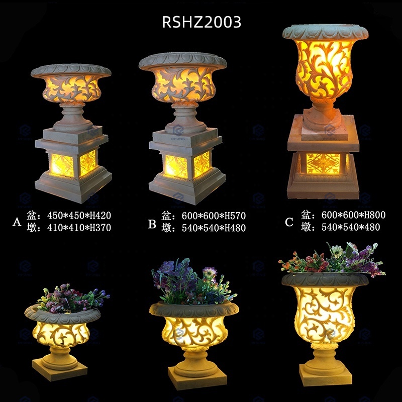 Hand Carved Sandstone Stone Lanterns Outdoor Garden Decor LED Light Natural Stone Lampe