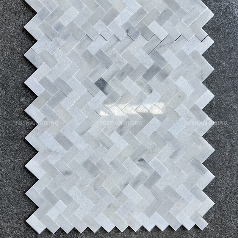 Customized Carrara White Herringbone Peel And Stick Bathroom Kitchen Backsplash Marble Mosaic Wall Tile