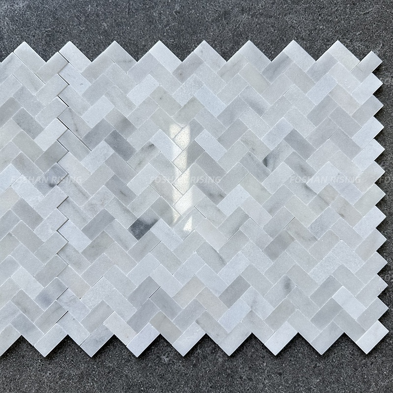 Customized Carrara White Herringbone Peel And Stick Bathroom Kitchen Backsplash Marble Mosaic Wall Tile