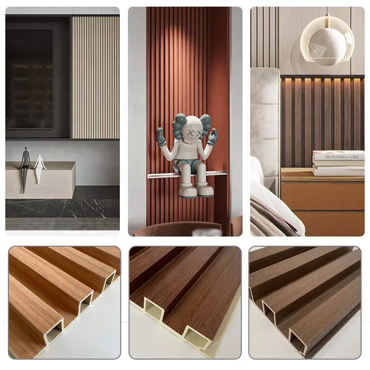 Wooden Grain PVC WPC Fluted Wall Panel  pvc panel tiles Indoor Supply Home Decoration 160*24mm