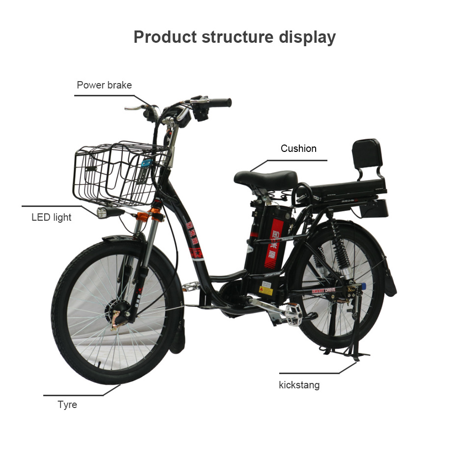 Wholesale Delivery Electric Bicycle 2 Seats Green Power 48V Electric Street Bike with Pedal Assist