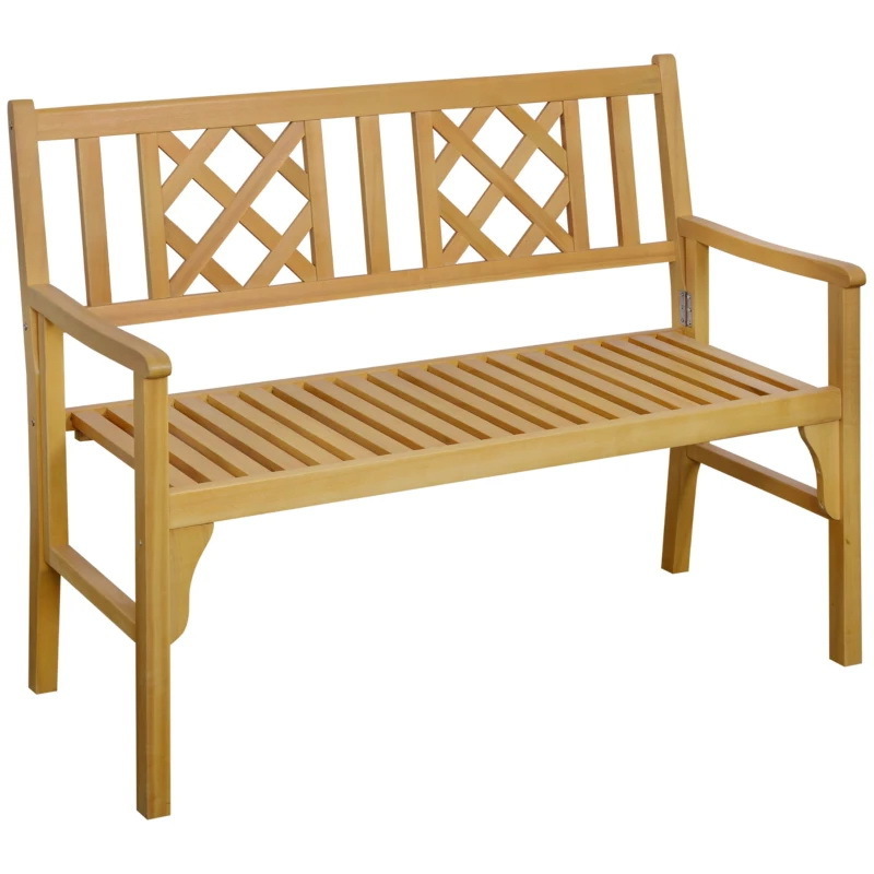 Outdoor Foldable Garden Bench 2-Seater Patio Wooden Bench Loveseat Chair with Backrest and Armrest for Patio NORDIC BENCH