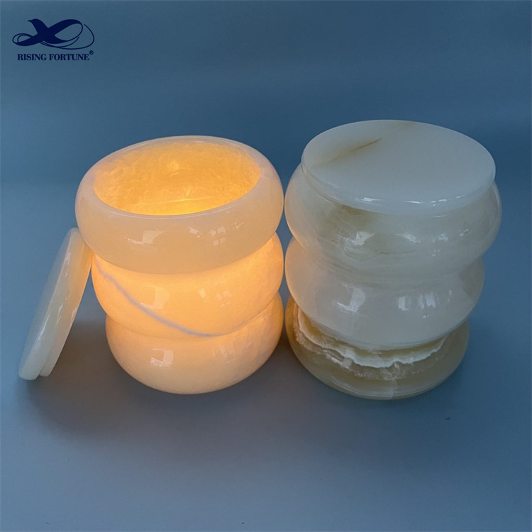 Custom Logo OEM/ODM New Arrival Onyx Wheel Candle Jars Decorating Marble Candle Holder With Lid and Match Glass Refills