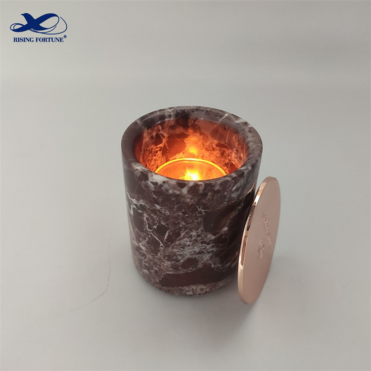 Simple Style Rosa Levanto Marble Candle Jar Luxury Red Ceramics Candle Aromatherapy Jar Wholesale Candle Jar with Rose Gold Lid