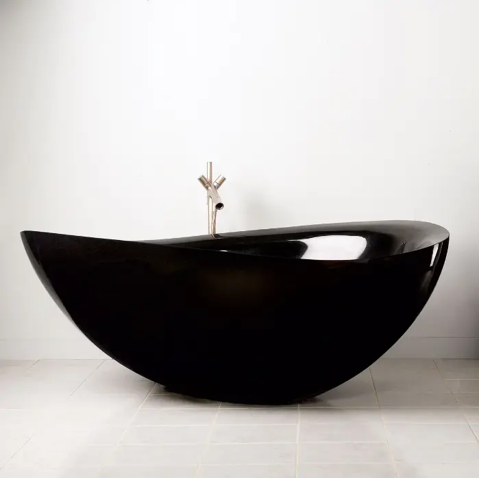 Custom Size Modern Design Freestanding Soaking Bathtub Polished Matte Natural Black Marble Stone Bathtub for Bathroom on Sale