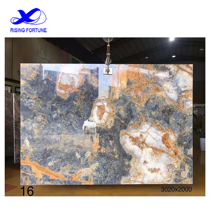 High quality interior feature wall cladding and floor natural blue green and pink onyx slab tile