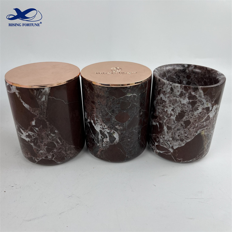 Simple Style Rosa Levanto Marble Candle Jar Luxury Red Ceramics Candle Aromatherapy Jar Wholesale Candle Jar with Rose Gold Lid