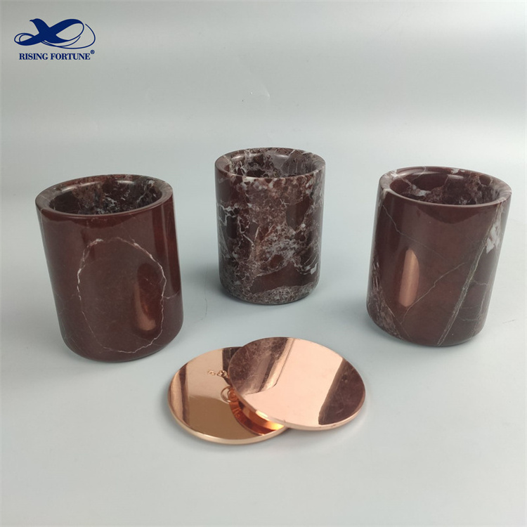 Simple Style Rosa Levanto Marble Candle Jar Luxury Red Ceramics Candle Aromatherapy Jar Wholesale Candle Jar with Rose Gold Lid